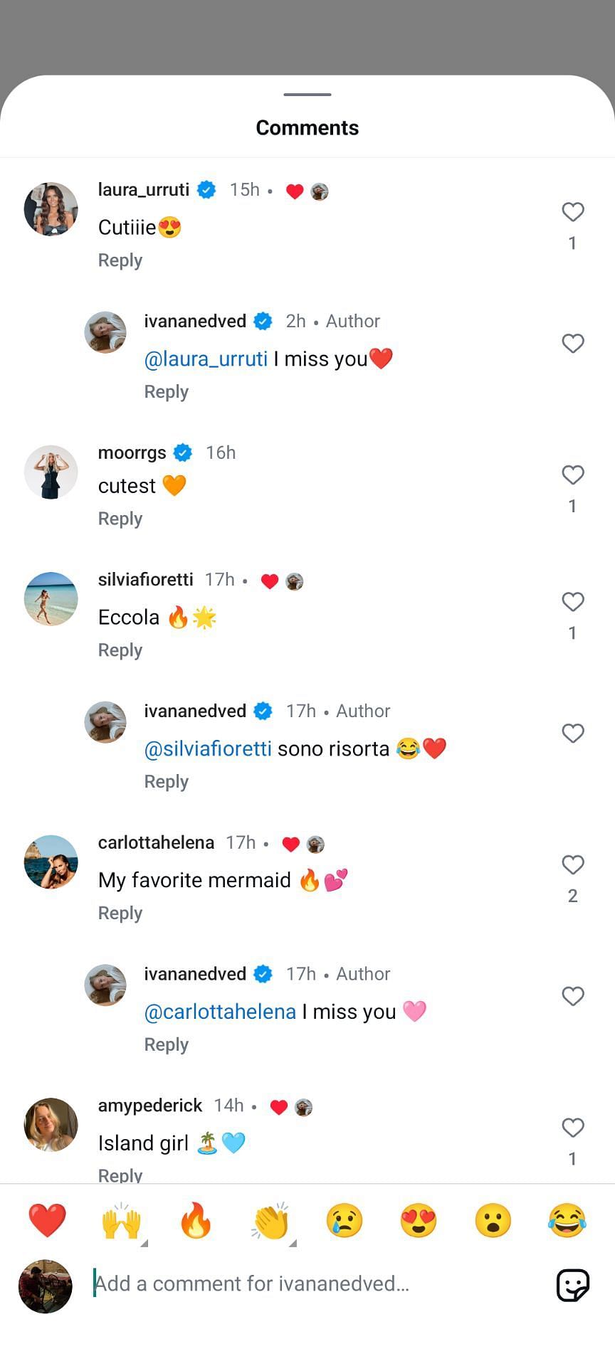 Morgan Riddle&#039;s comment (3rd from top by @moorrgs) on Ivana Nedved&#039;s Instagram post (@ivananedved)