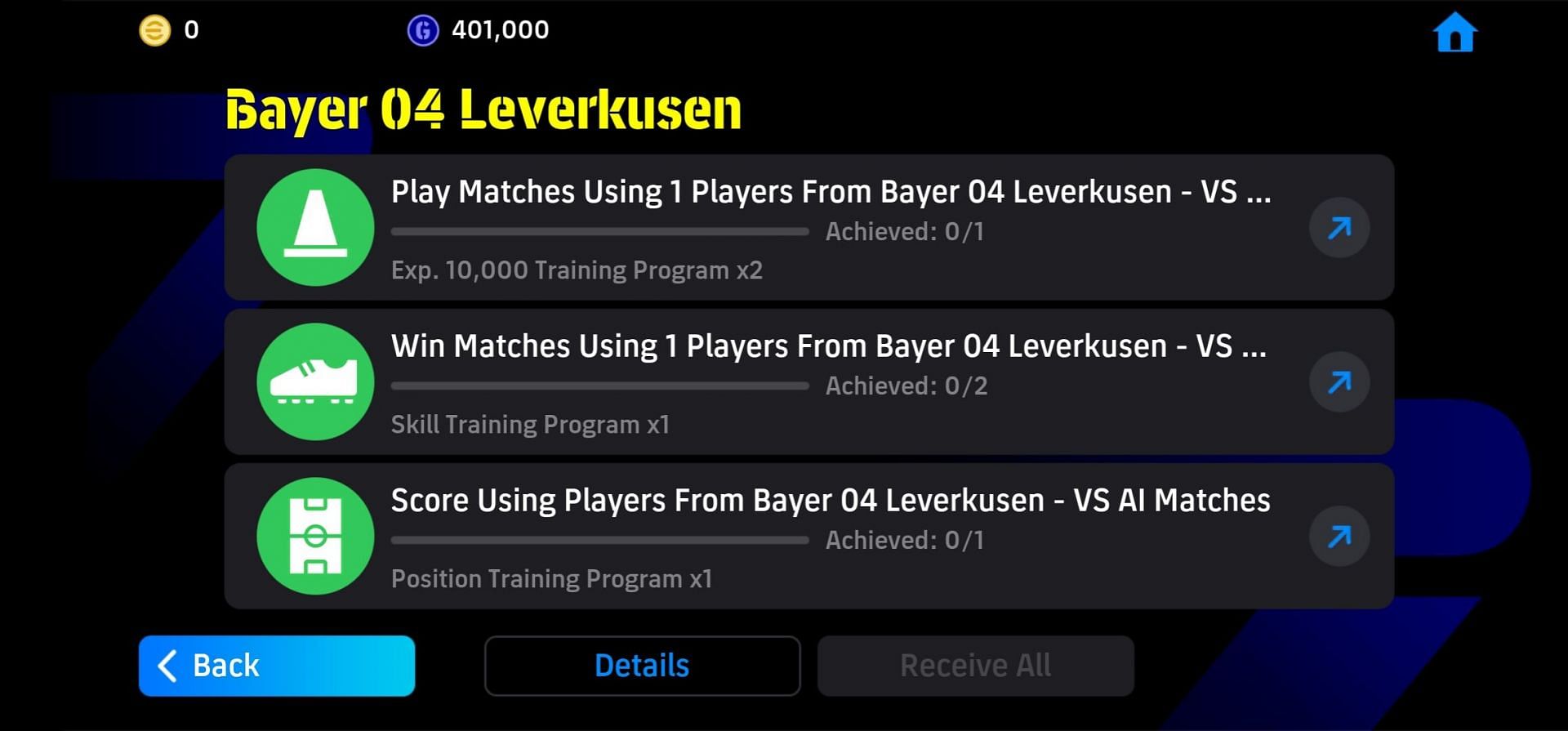 Bayer Leverkusen Welcome Campaign Objectives (Image via Konami)