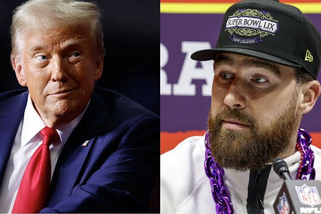 Donald Trump, left, Travis Kelce, right 