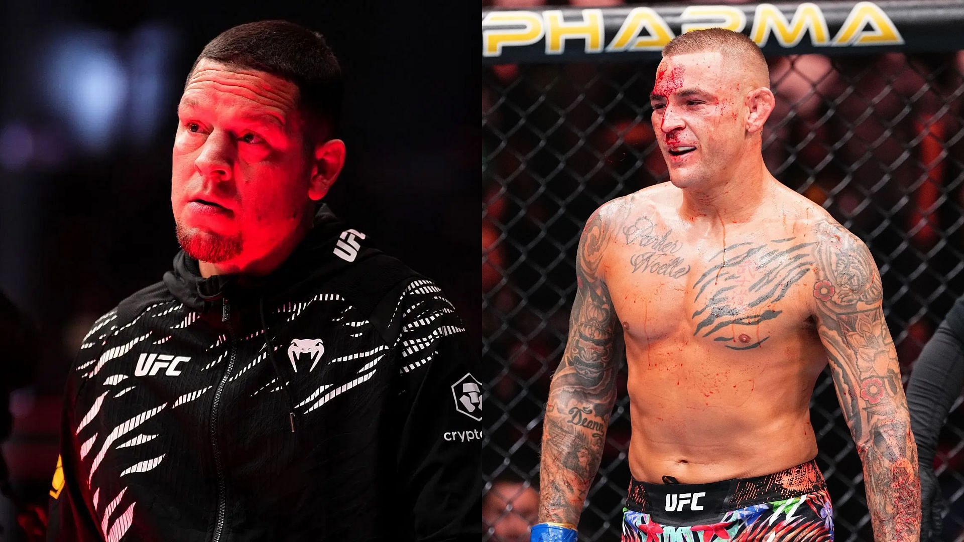 Nate Diaz (left) has mocked Dustin Poirier (right) about his potential retirement fight. [Image courtesy: Getty Images]