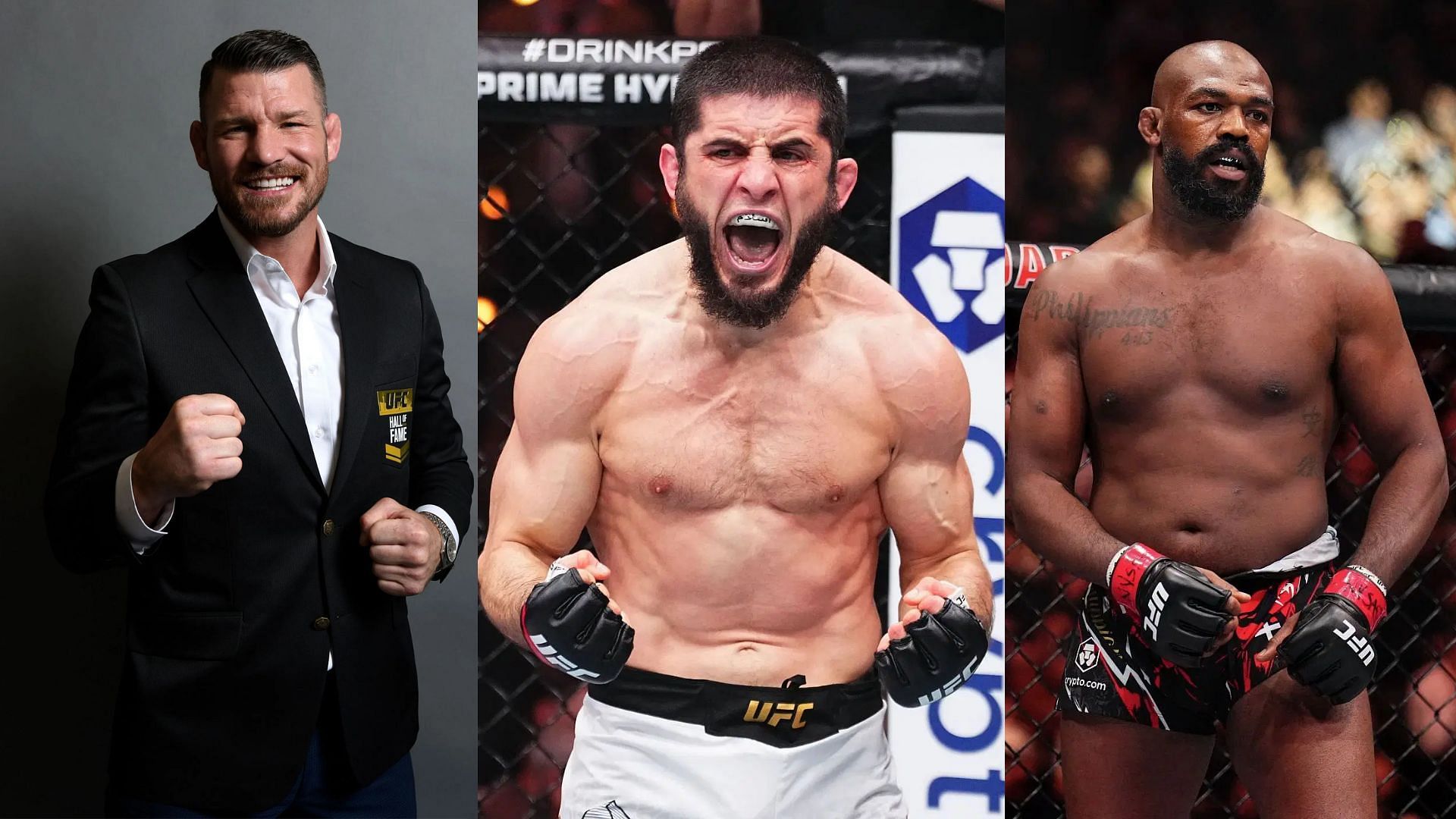 Michael Bisping (left) has named one reason why Islam Makhachev (middle) is the P4P king over Jon Jones (right). [Image courtesy: Getty Images]