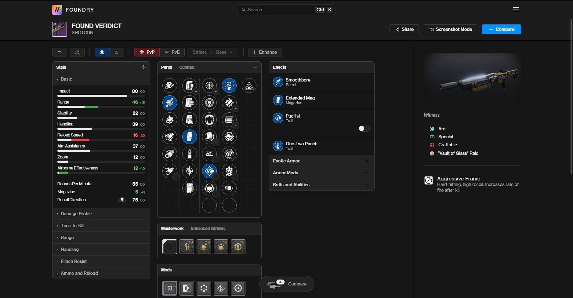 Found Verdict PvE god roll (Image via Bungie/Destiny Foundry)