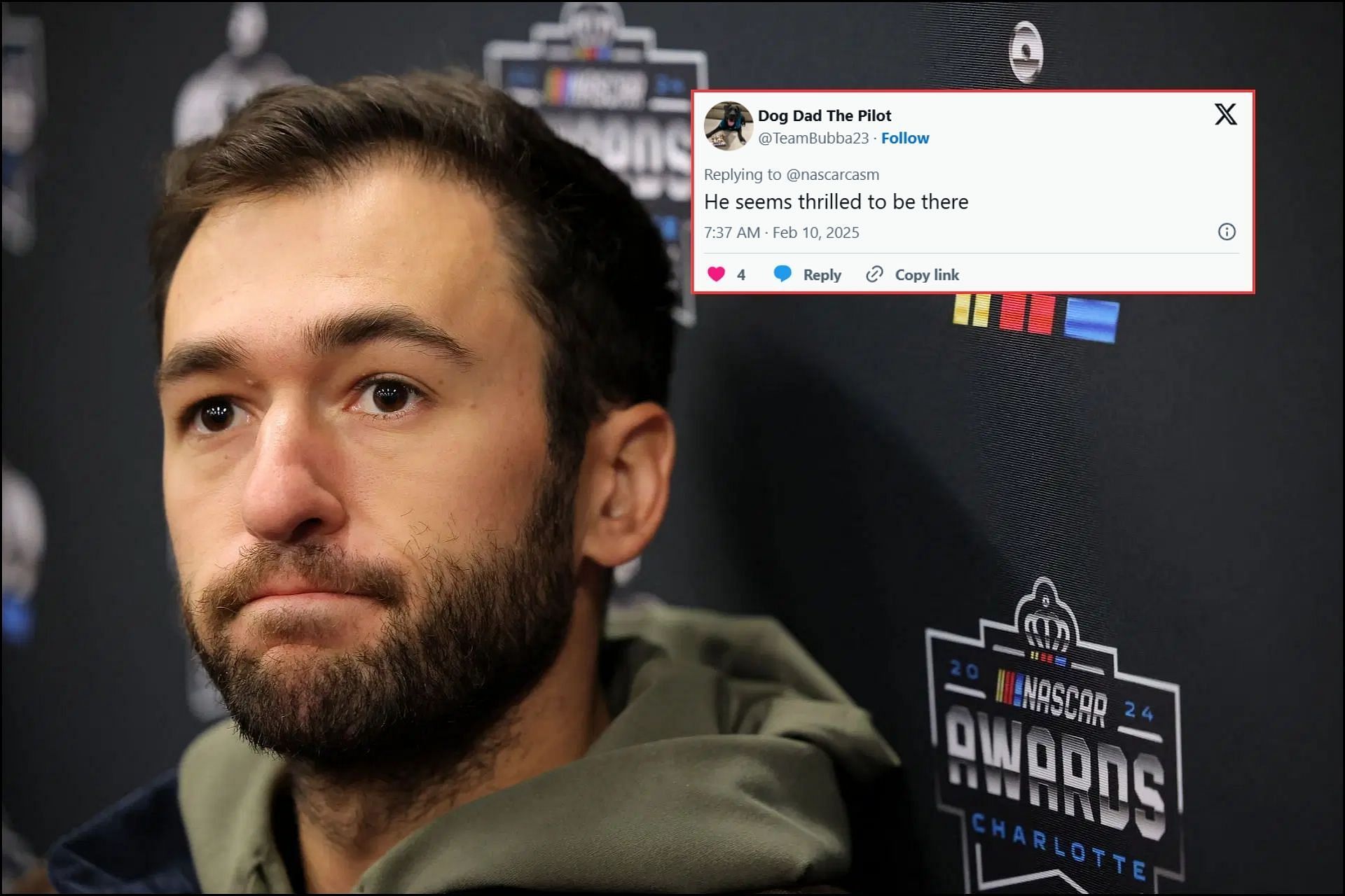 NASCAR Fans take sarcastic jibe at Chase Elliott&rsquo;s TV time during Super Bowl LIX (Images from @TeamBubba23 on X and Getty Images)