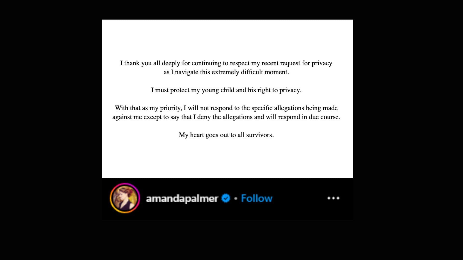 Neil Gaiman&#039;s ex-wife denies the allegations. [Image via Instagram/@amandapalmer]