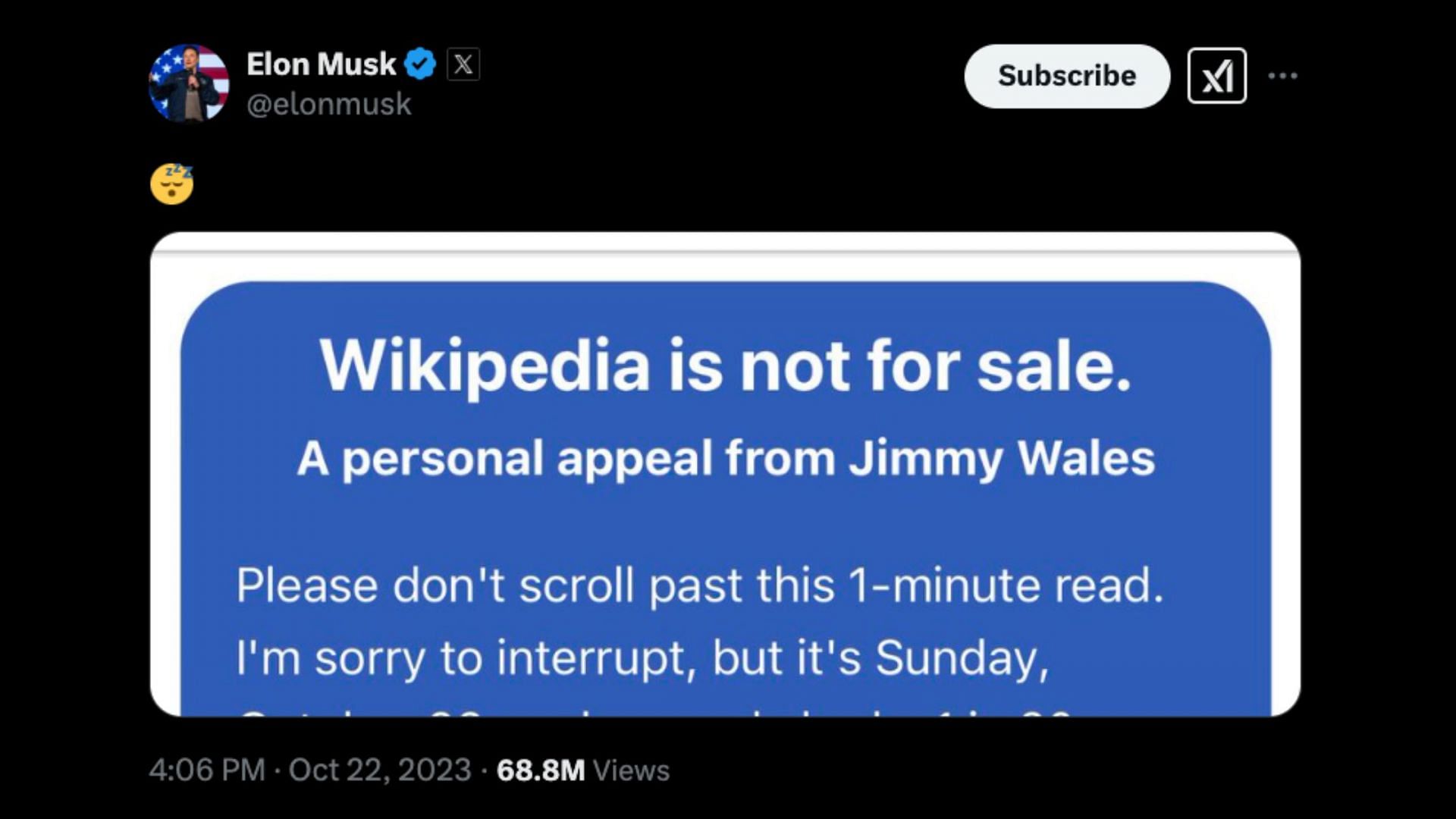 Musk&#039;s tweet (Image via X/@elonmusk)