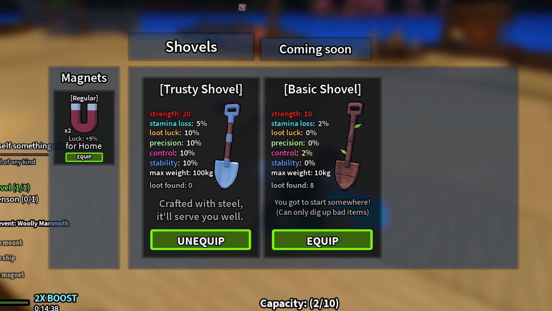 You get basic shovels at lower levels (Image via Roblox)