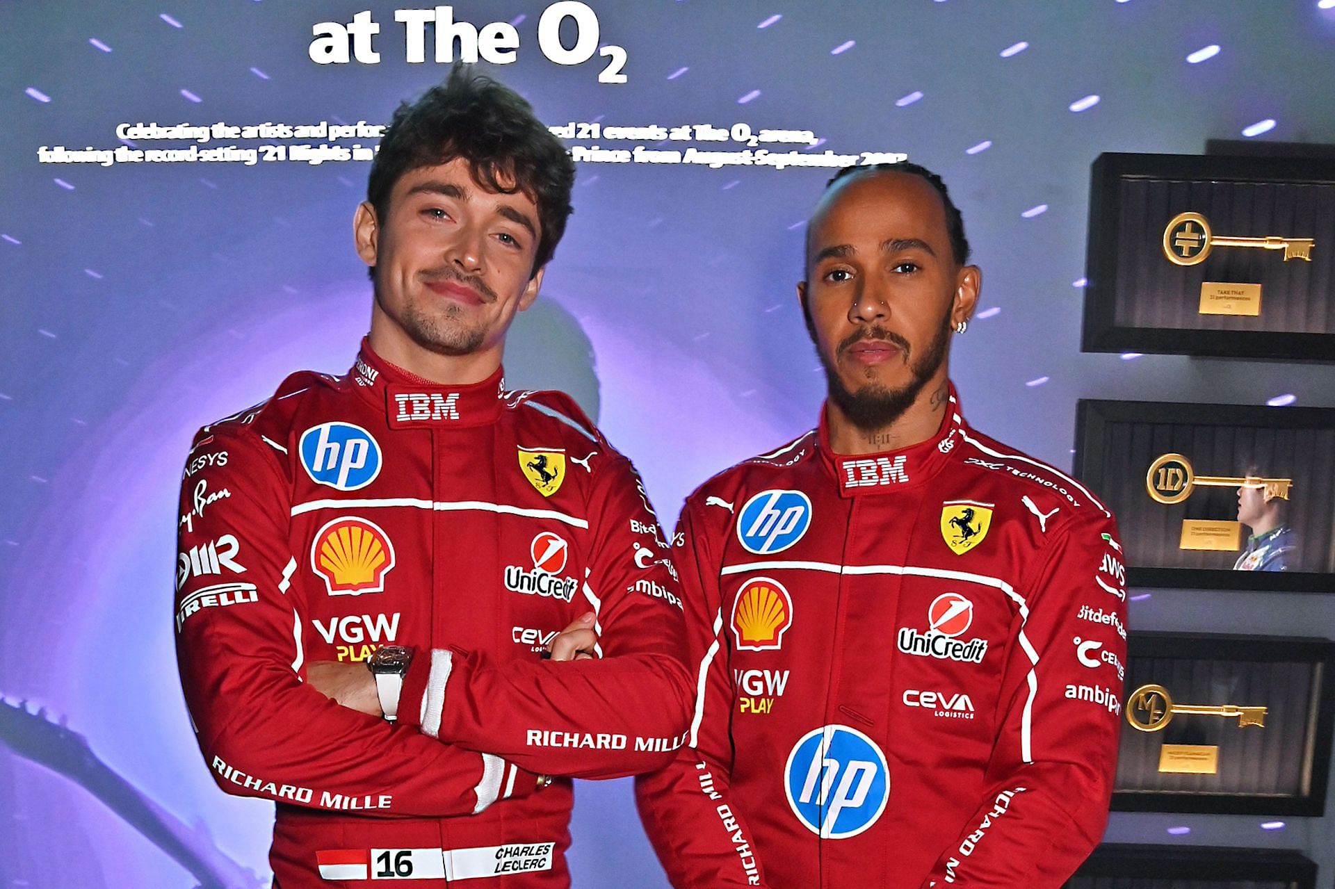 Chalres Leclerc and Lewis Hamilton, Backstage - F1 75 Live - Source: Getty