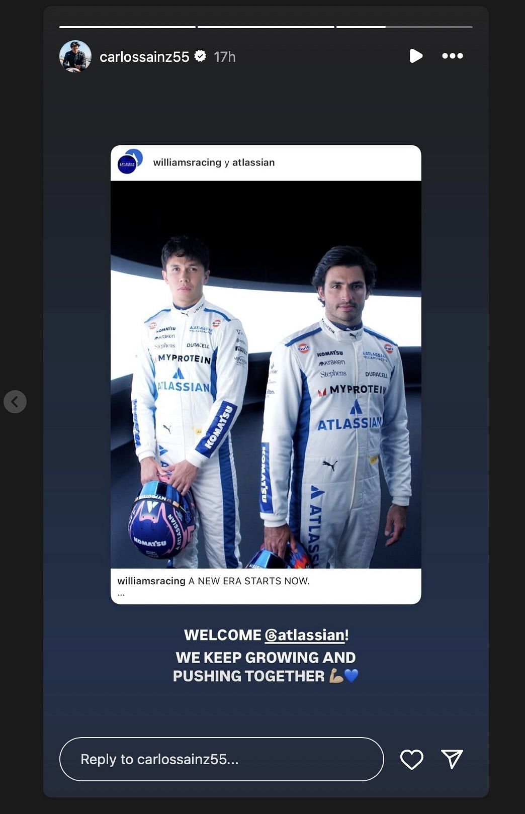 Screen grab of Carlos Sainz&#039;s Instagram story [via @carlossainz55]