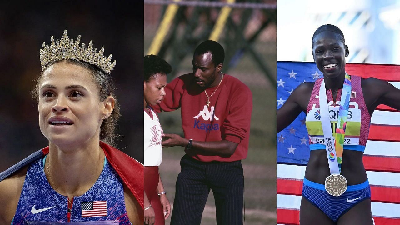 Sydney McLaughlin-Levrone, Bob Kersee, and Athing Mu (Image via: All three via Getty)