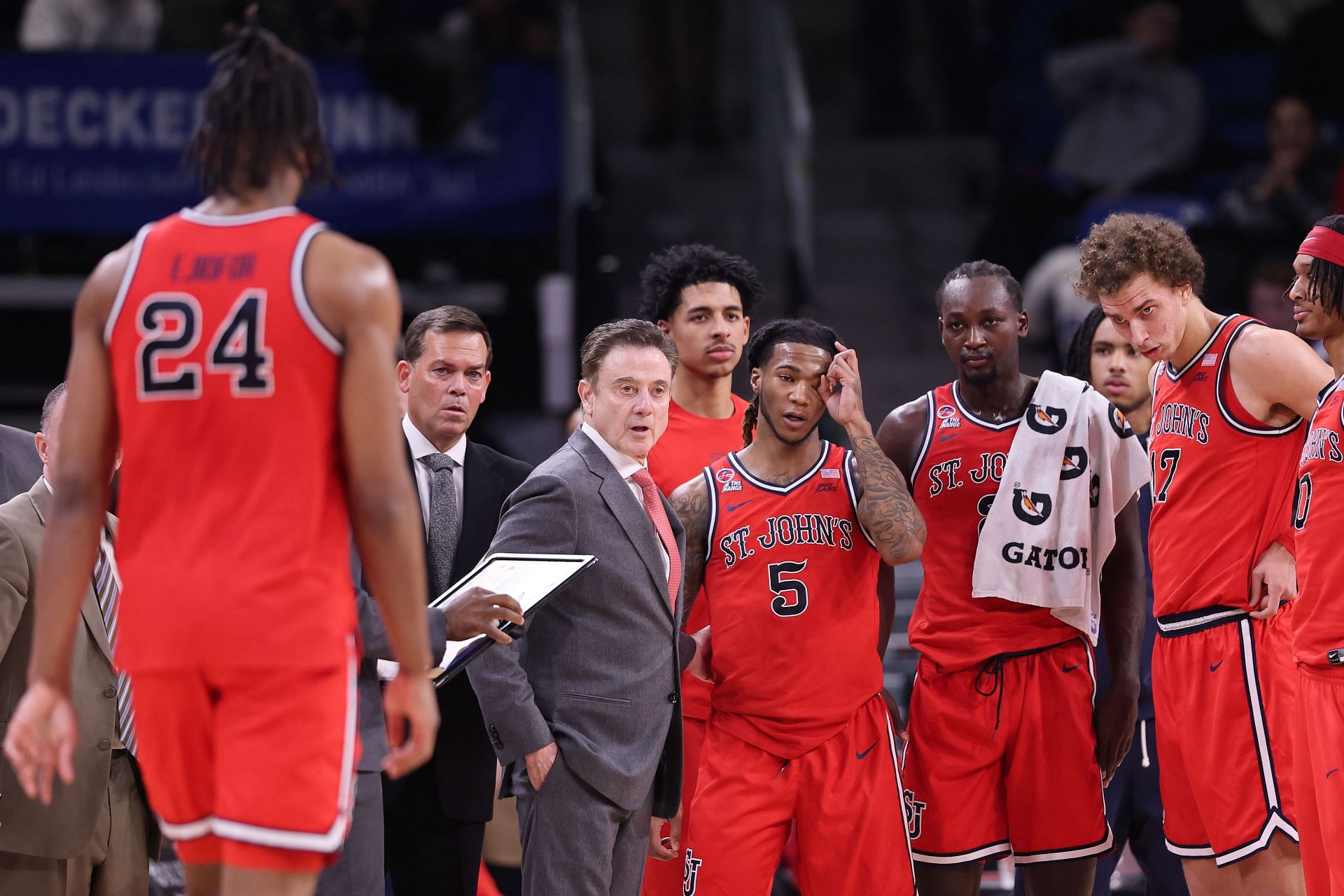 Head coach Rick Pitino of the St. John&#039;s Red Storm looks on during the game against the DePaul Blue Demons at Wintrust Arena on February 19, 2025, in Chicago, Illinois. Photo: Getty