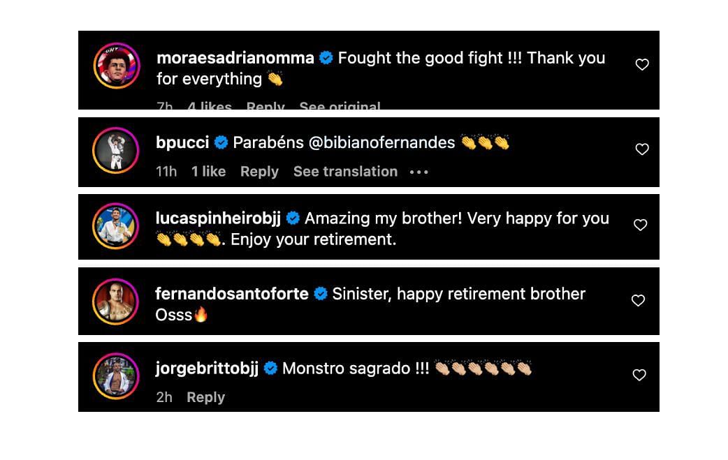 Screenshot of fighters&#039; comments. [ONE Championship/Instagram]