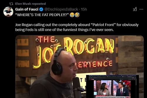 Screenshot of Elon Musk's re-tweeting Joe Rogan's clip [Image Source @elonmusk on X]