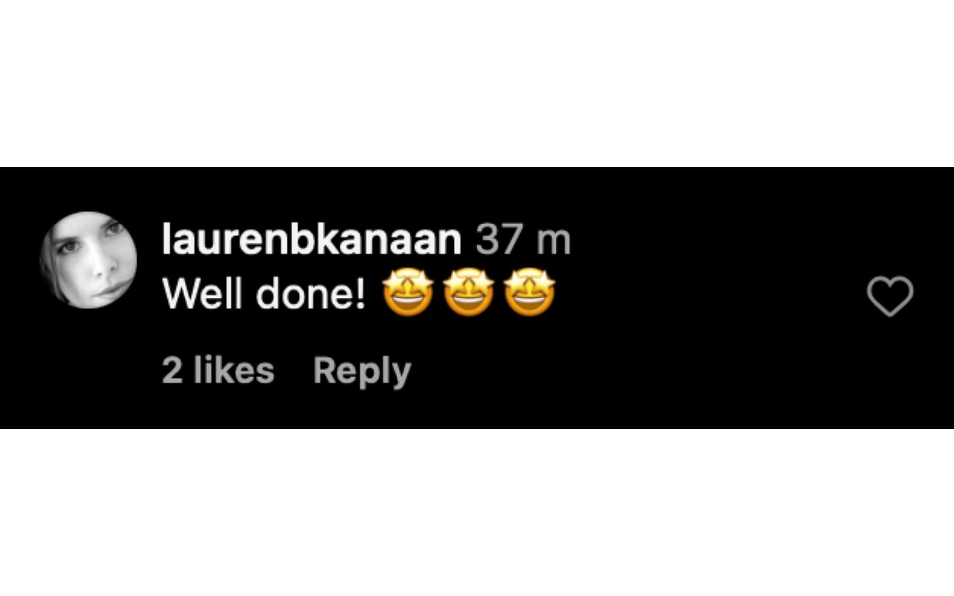 Lauren Bohlander&#039;s comment on Dario Franchitti&#039;s Instagram post | Source: Instagram