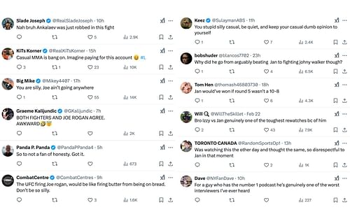 Fans react to Joe Rogan's comments. [Screenshot courtesy: X]