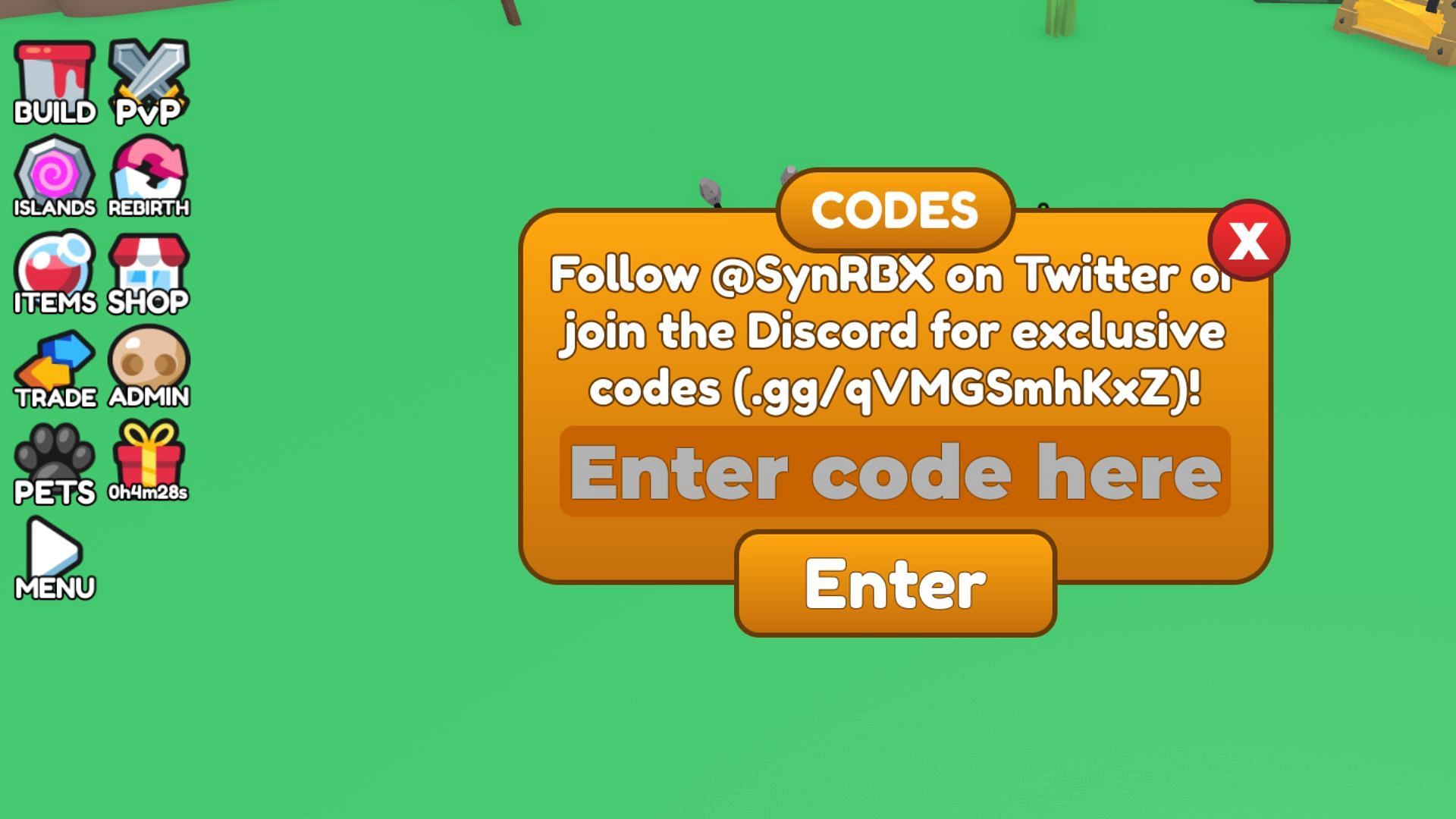 Redeem codes in Admin Simulator (Image via Roblox)