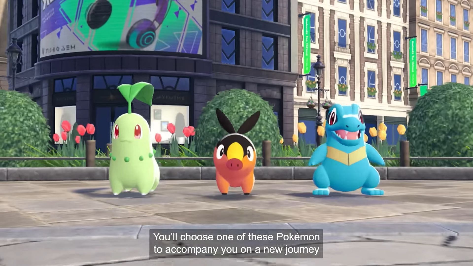 Chikorita, Tepig, and Totodile in the trailer (Image via TPC)