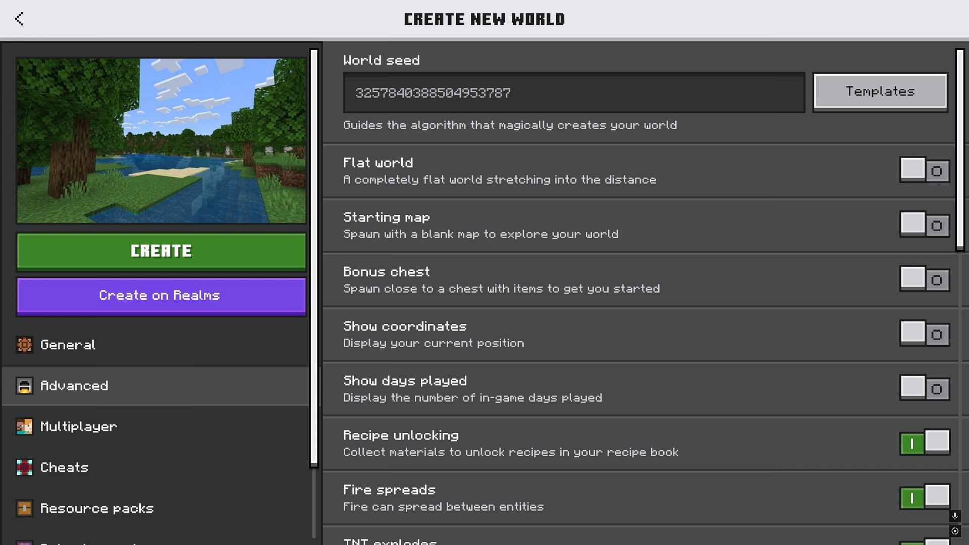 Bedrock Edition has seed templates to easily select where you want to spawn (Image via Mojang Studios)