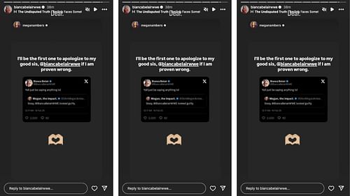 Bianca Belair reacts to being accused of being responsible for the attack on Jade Cargill. [Image credit: Screenshot of Belair's Instagram story]