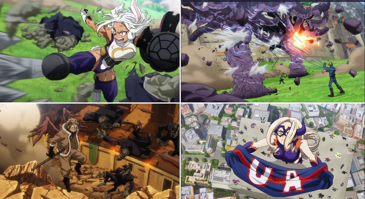 Examples of Pro Hero teamwork in My Hero Academia: You&rsquo;re Next (Image via Studio Bones)