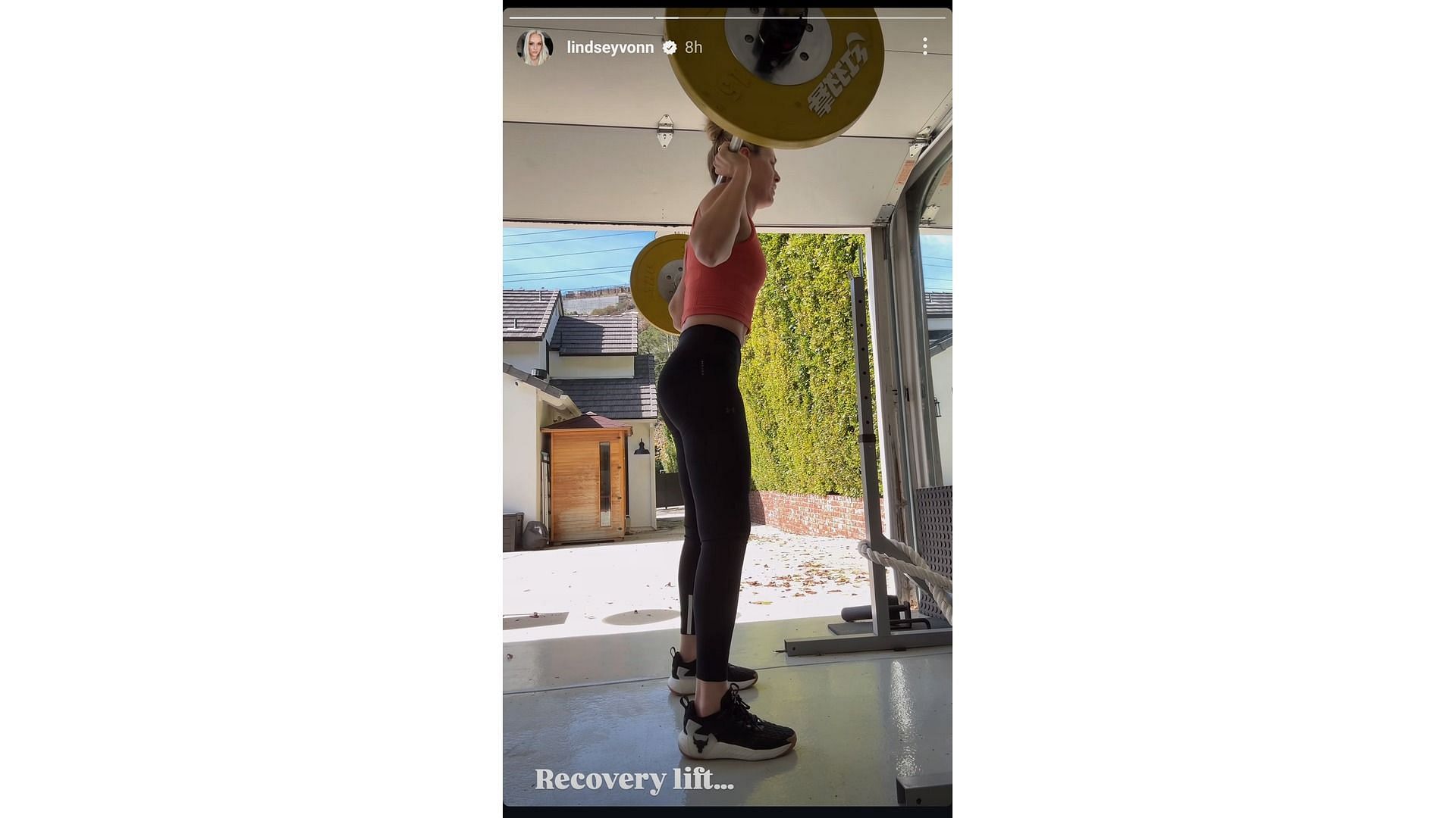 Vonn&#039;s Instagram story feat her weight lifting session - Source: via @ lindseyvonn on Instagram