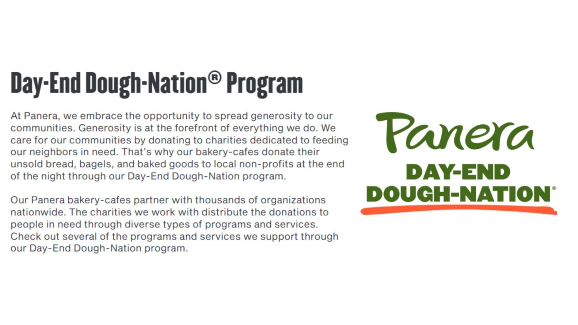 Panera donates their unsold bread to non-profits through Day-End Dough-Nation (Image via Panera Bread)