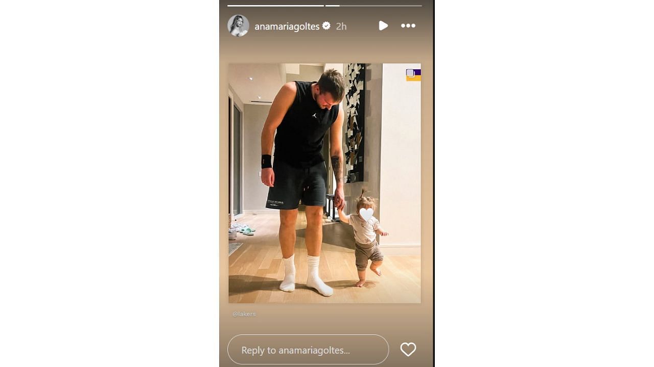 Luka Doncic walking with his daughter in his new home in Los Angeles. [photo: @anamariagoltes/IG]