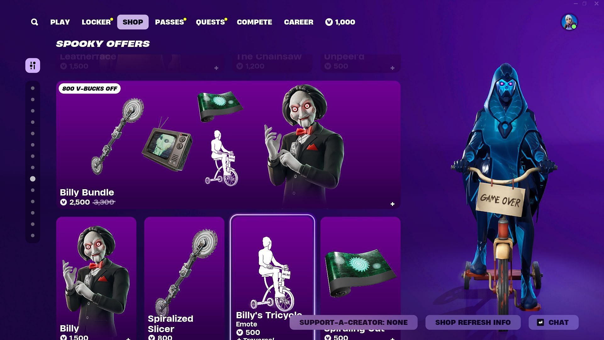 Billy The Puppet (Saw) skin in Fortnite can be purchased separately (Image via Epic Games)