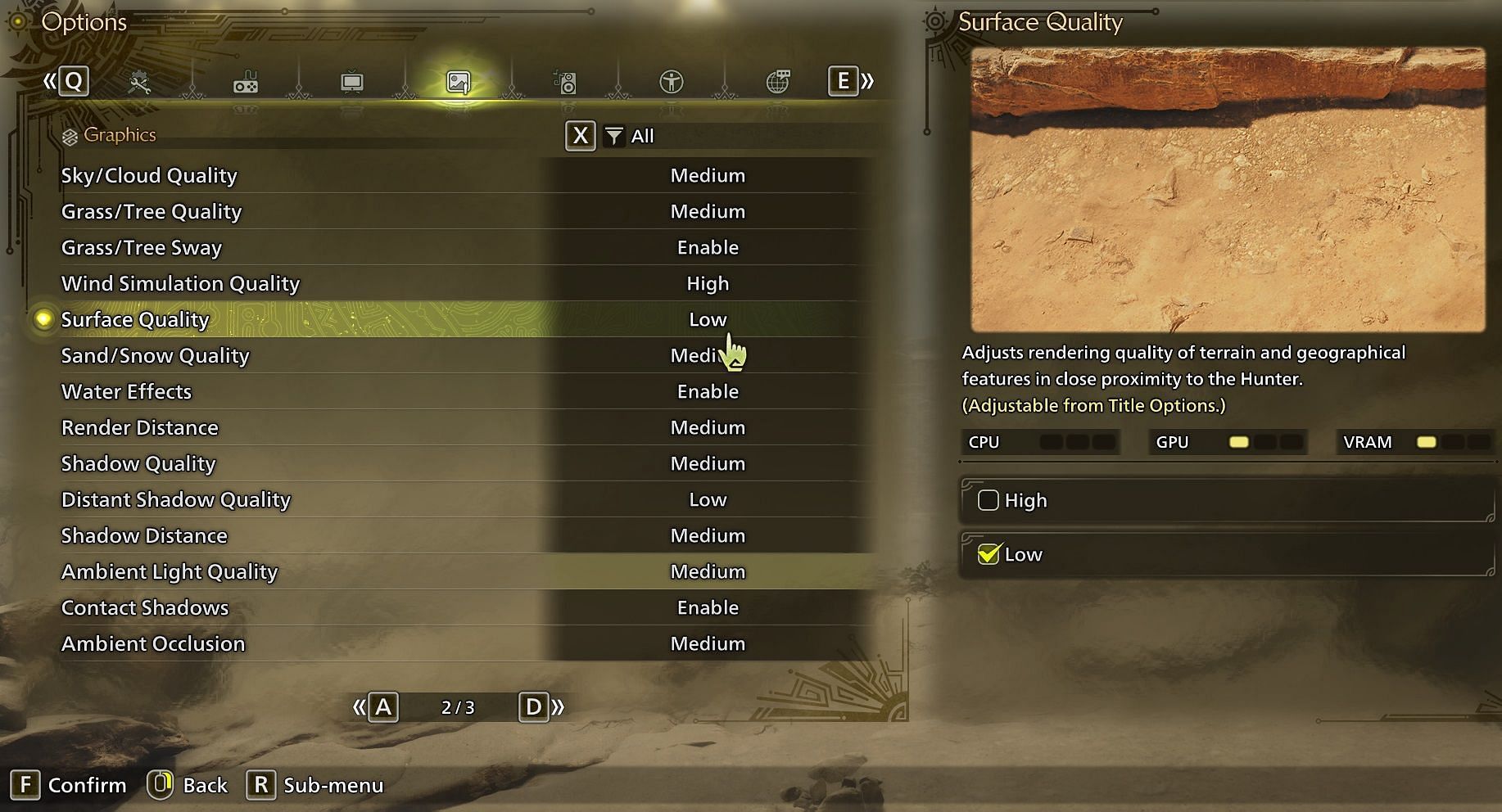 MH Wilds graphics settings page (Image via Capcom)