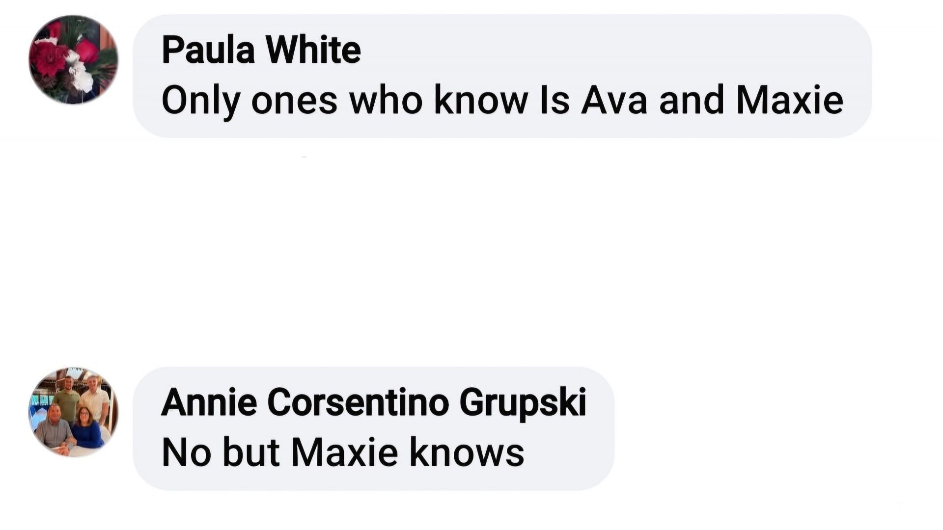 Audience members discussing how Ava and Maxie know about Drew and Nina&#039;s dalliance (via Christine Lewis / Facebook)