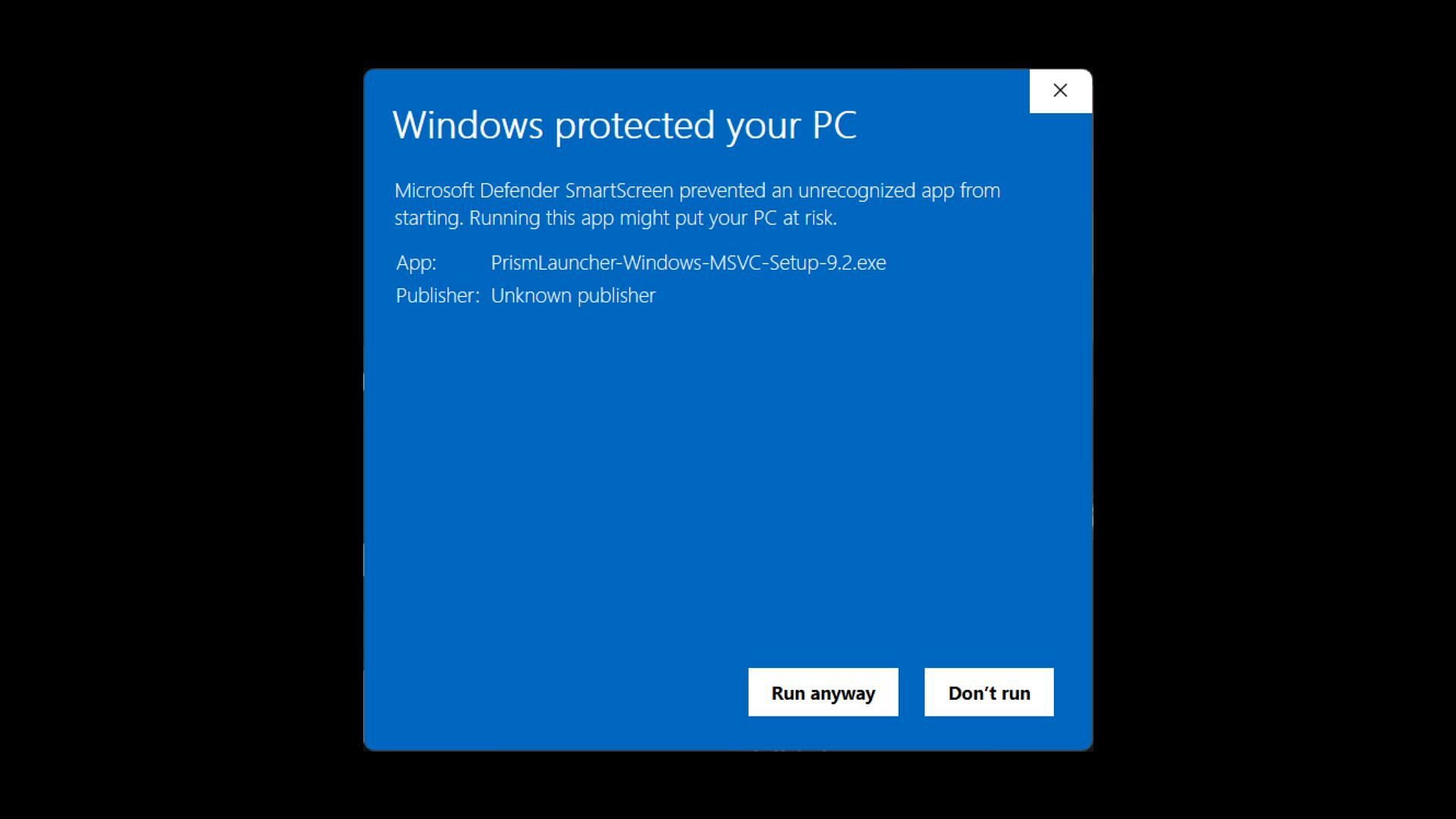 Windows might warn players from installing Prism Launcher since it is an unknown application (Image via Sportskeeda Gaming)