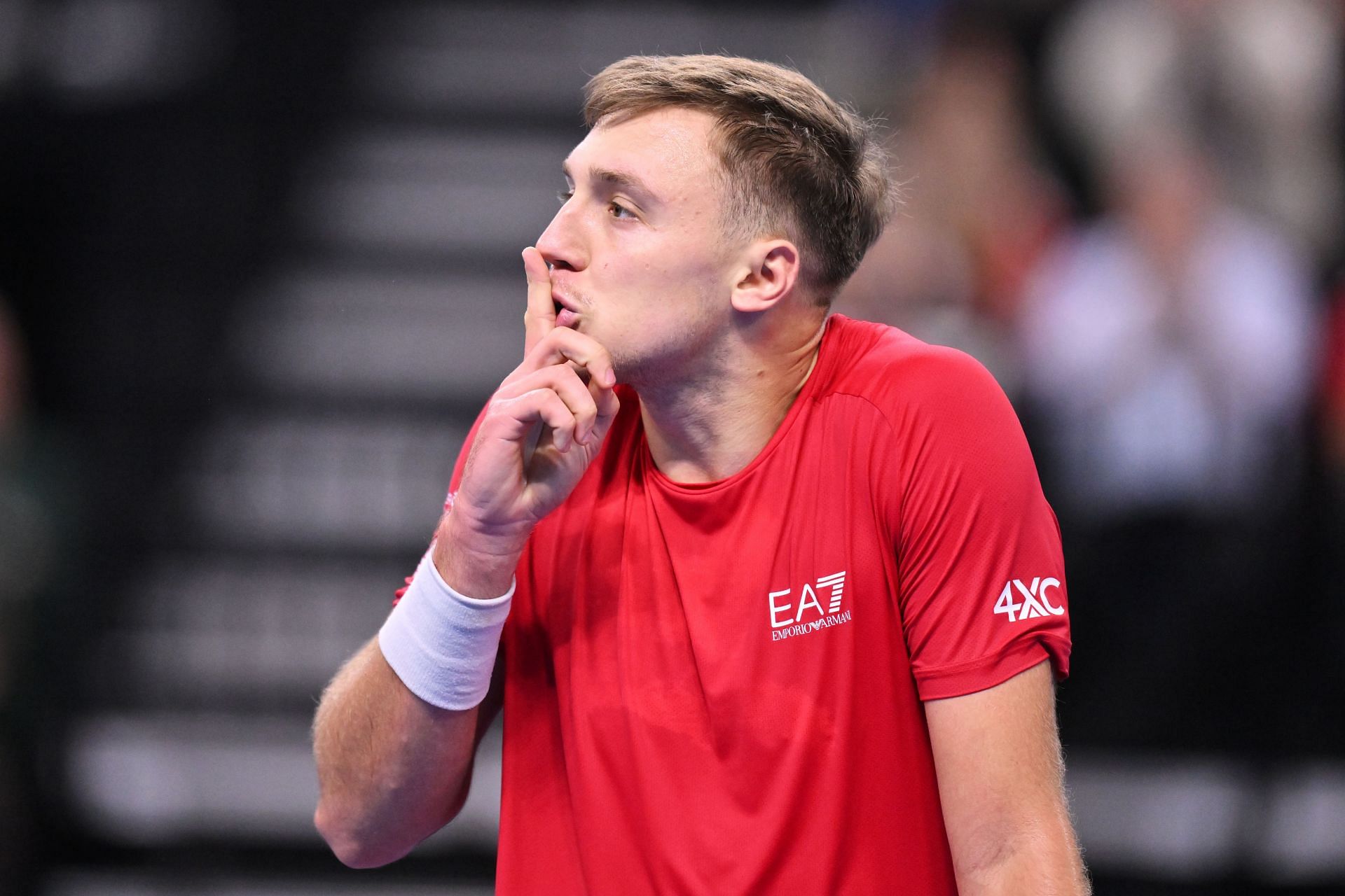 Medjedovic interacts with the crowd at the Davis Cup qualifiers - Source: Getty