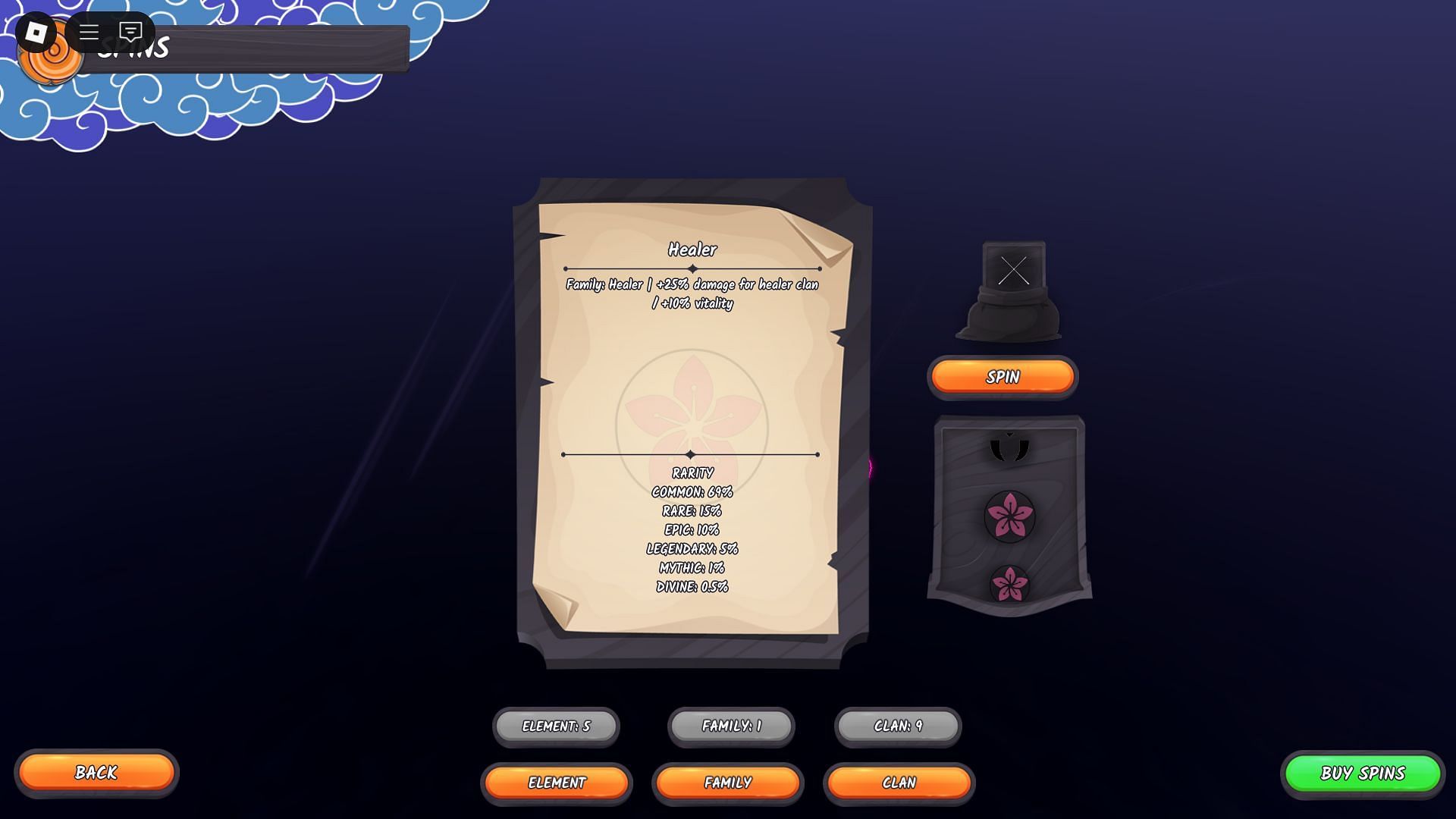 The Spins Menu (Image via Roblox)