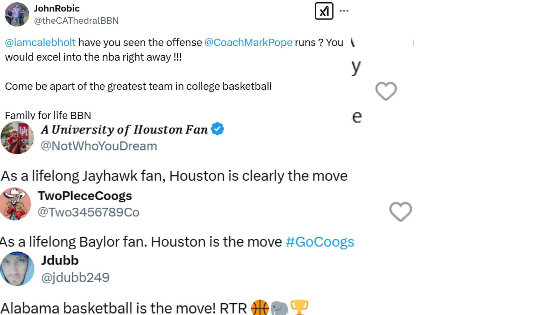 Hoops fans share their reactions to 5-star prospect Caleb Holt&#039;s recent head coach visits including Houston&rsquo;s Kelvin Sampson