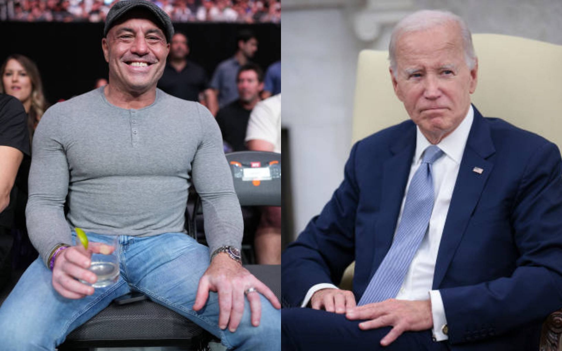 Joe Rogan (left) lashes out on Joe Biden