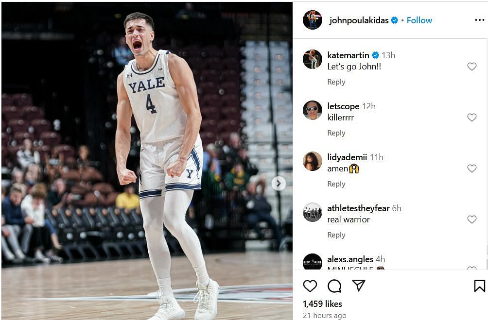 Kate Martin hypes John Poulakidas&#039; IG posts. Image via @johnpoulakidas