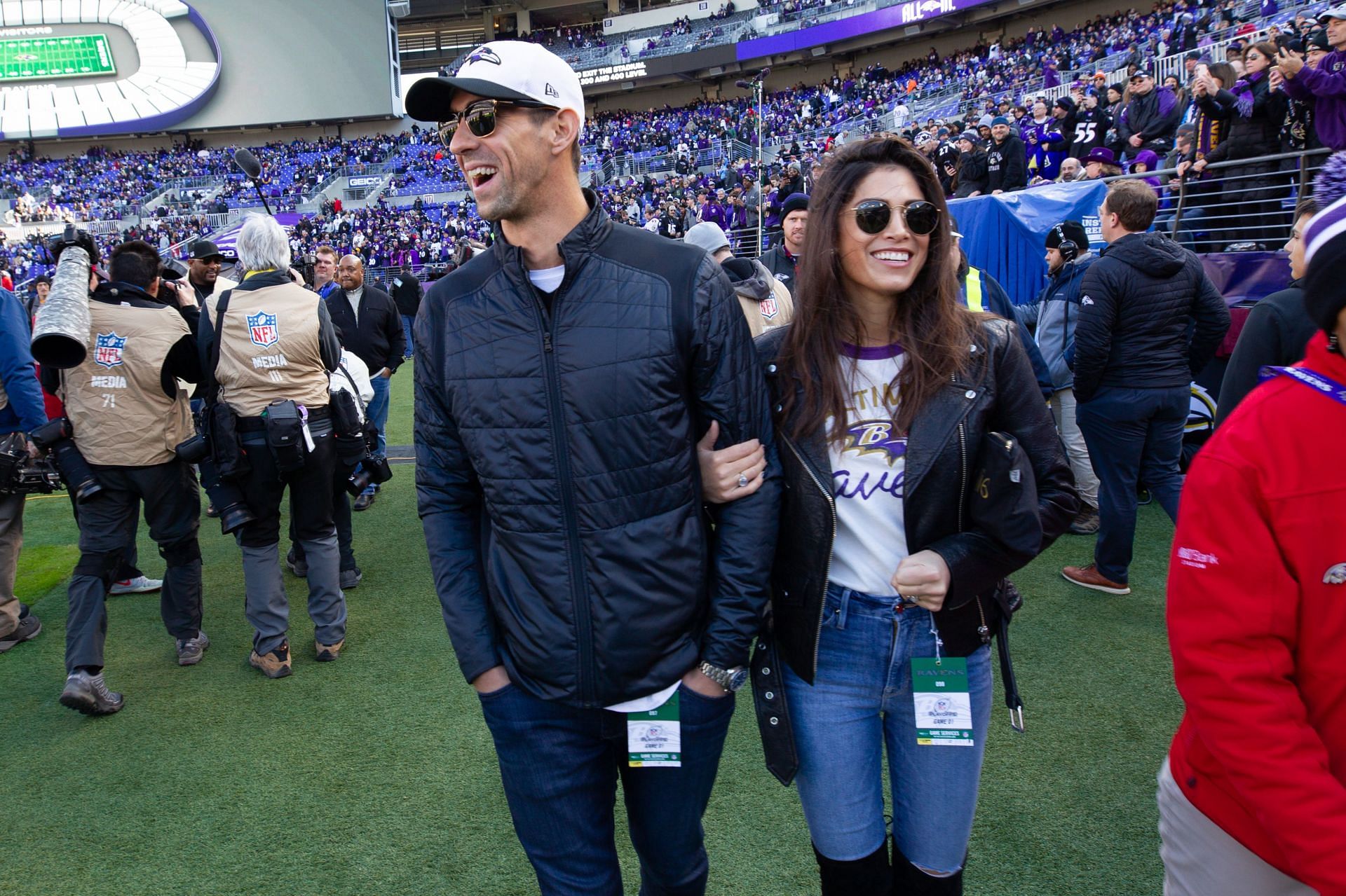 Michael Phelps with wife Nicole during the Los Angeles Chargers v Baltimore Ravens - Source: Getty