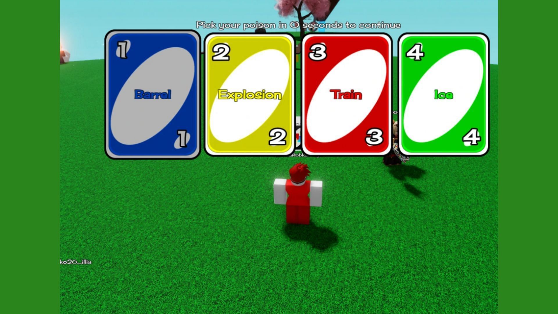 The slapped player will pick any of the four cards (Image via Roblox)