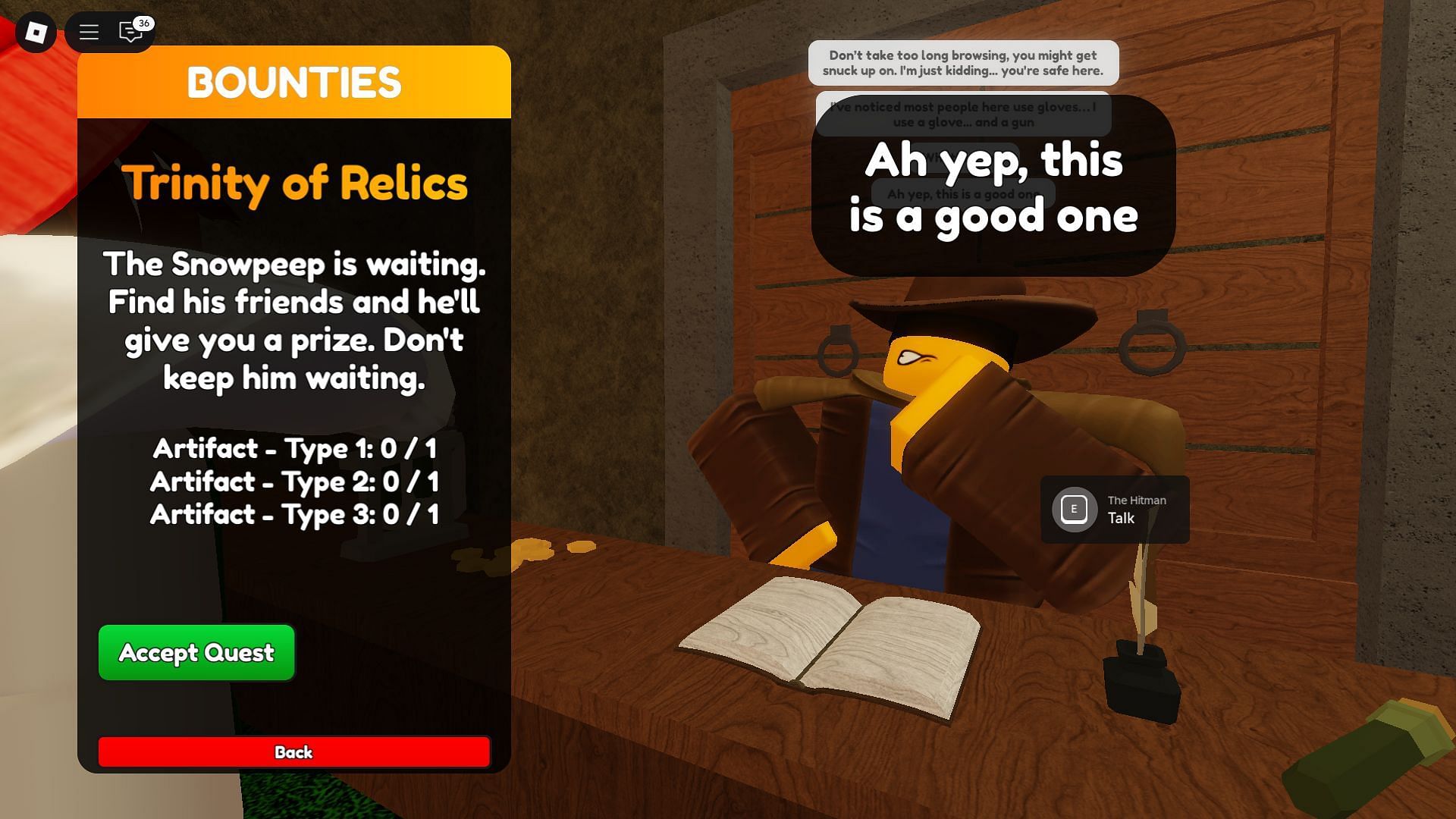 Accepting the quest (Image via Roblox)