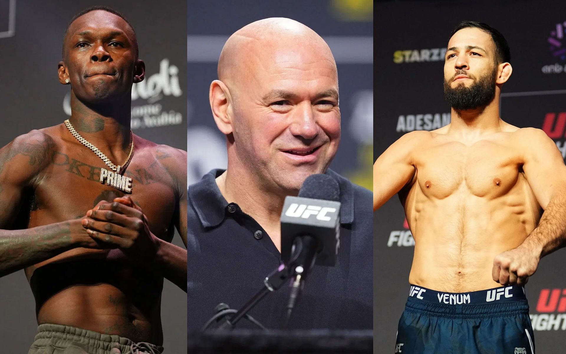 Dana White (middle) shares shocking detail about Nassourdine Imavov (right) ahead of Israel Adesanya (left) clash [Images courtesy: Getty Images]C