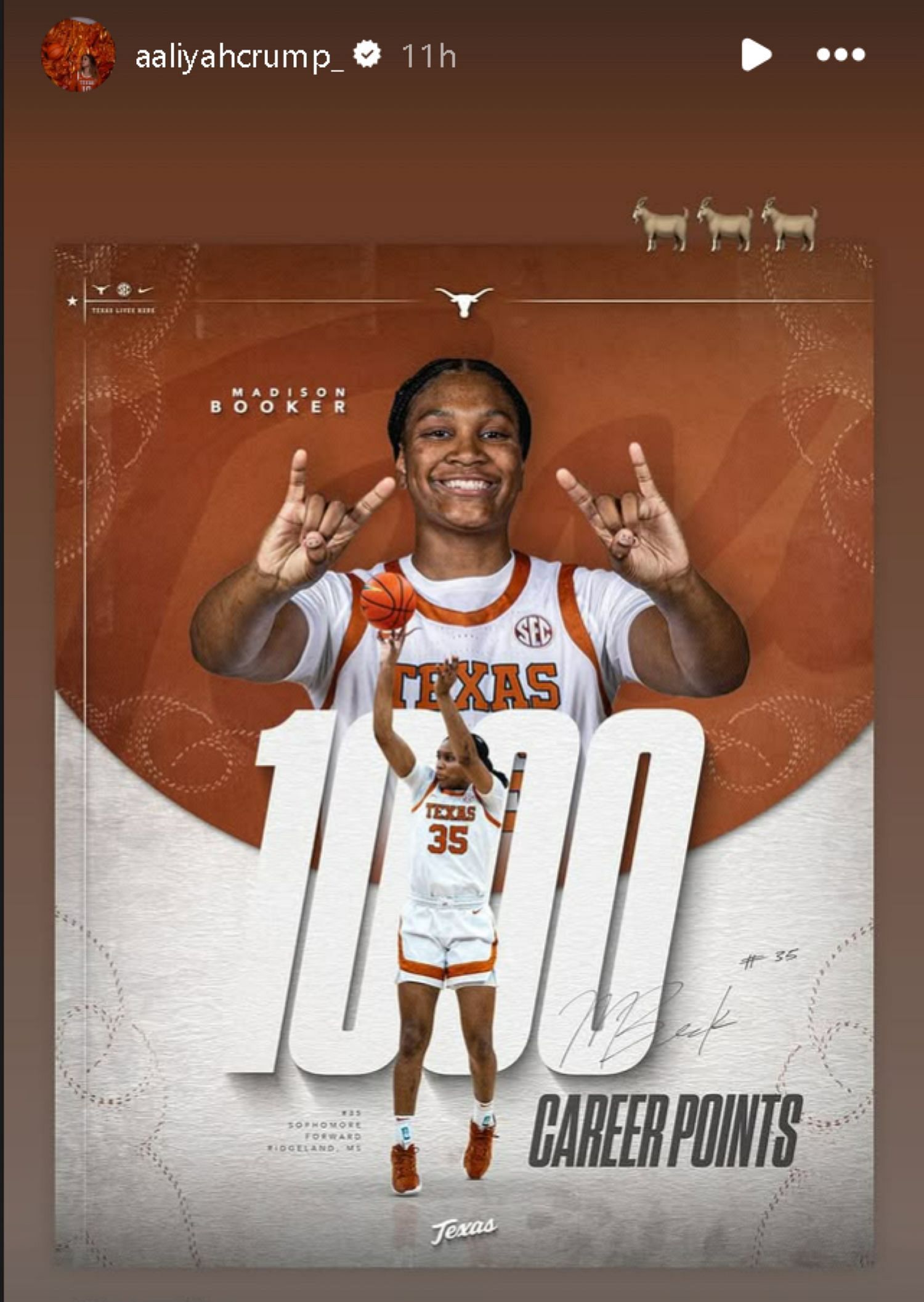 McDonald&rsquo;s All-American Aaliyah Crump shares her reaction to future Texas teammate&rsquo;s career milestone (Image: IG/aaliyahcrump_)