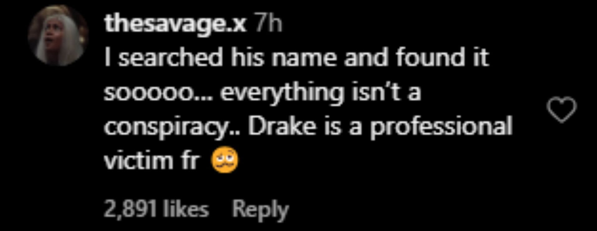 Internet user reacts to Drizzy&rsquo;s social media activity (Image via Instagram)