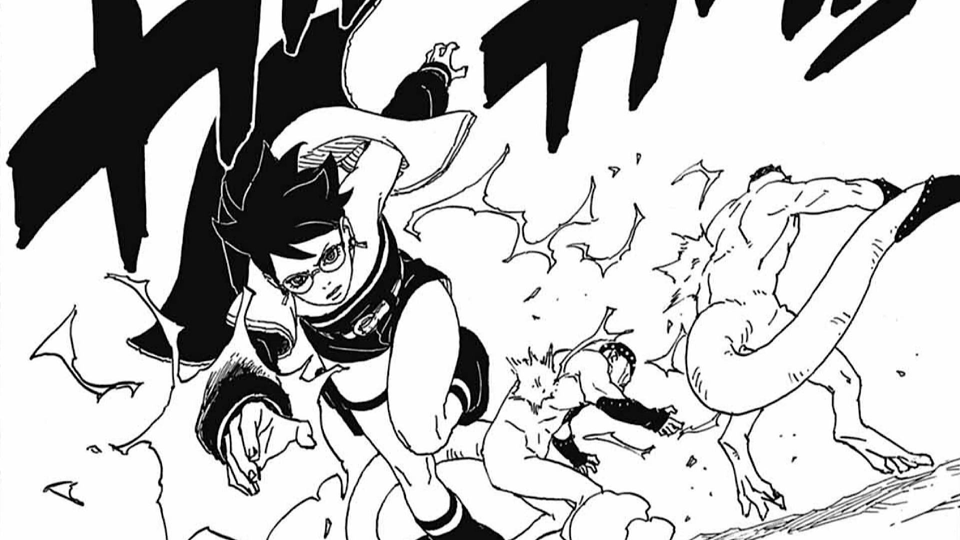 Sarada fighting in Two Blue Vortex (Image via Shueisha)