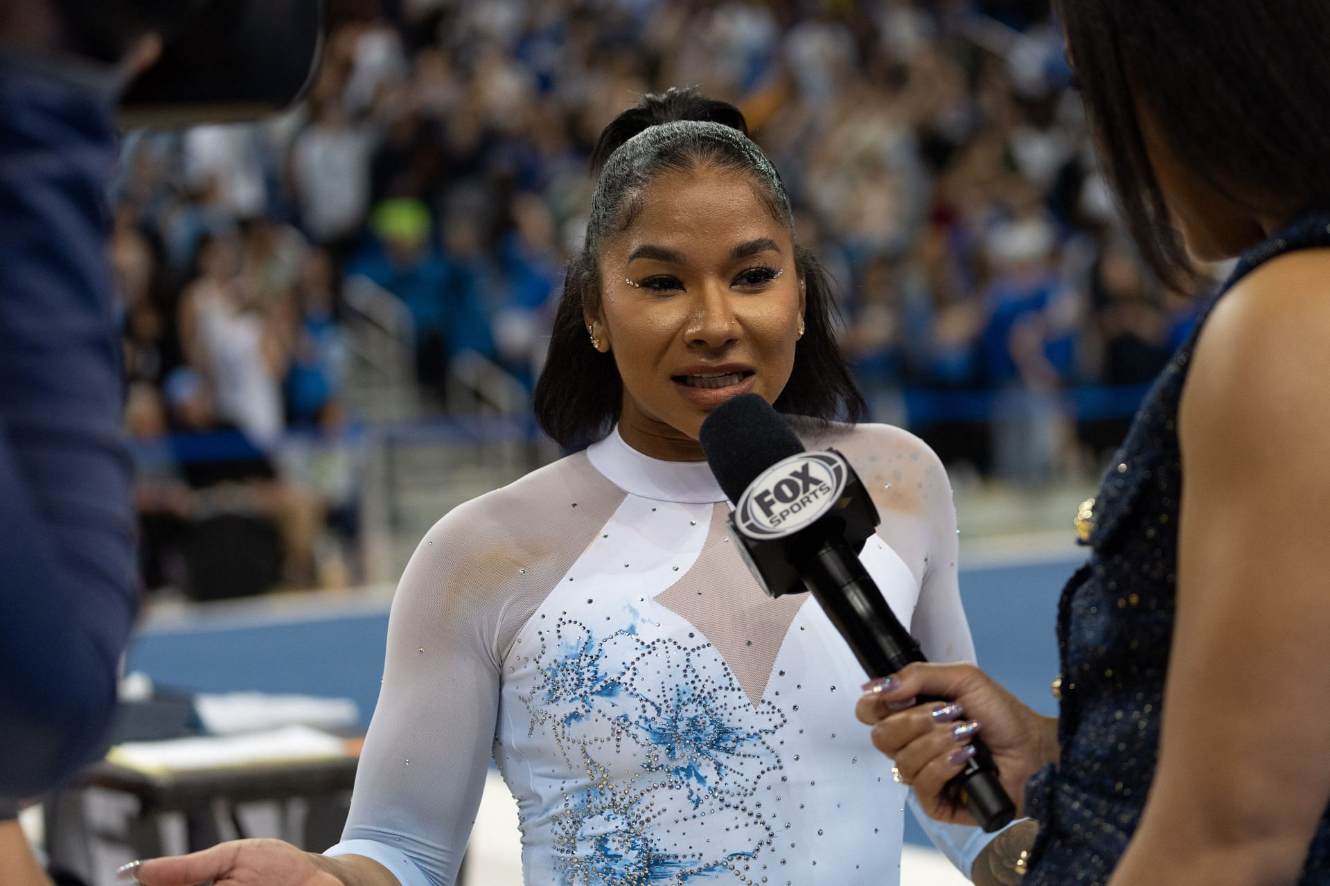 Jordan Chiles speaks during the Michigan State v UCLA - Source: Getty