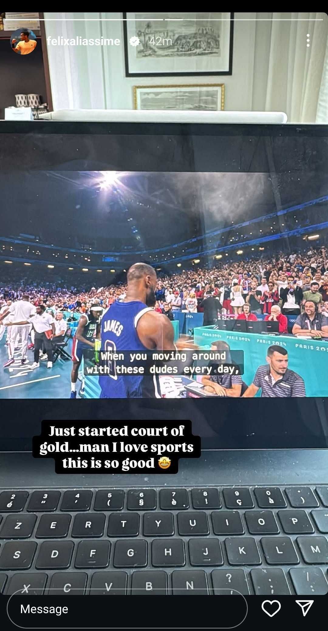 Auger-Aliassime&#039;s Instagram Story featuring a still from &#039;Court of Gold&#039; (Source: Instagram/Felix Auger-Aliassime)