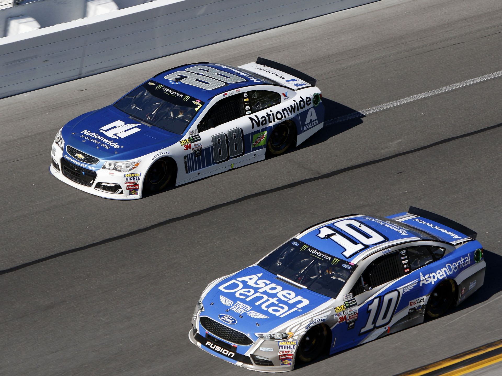 Dale Earnhardt, Jr. (88) and Danica Patrick (10) during the 59th running of the NASCAR Monster Energy Cup Series Daytona 500 - Source: Getty