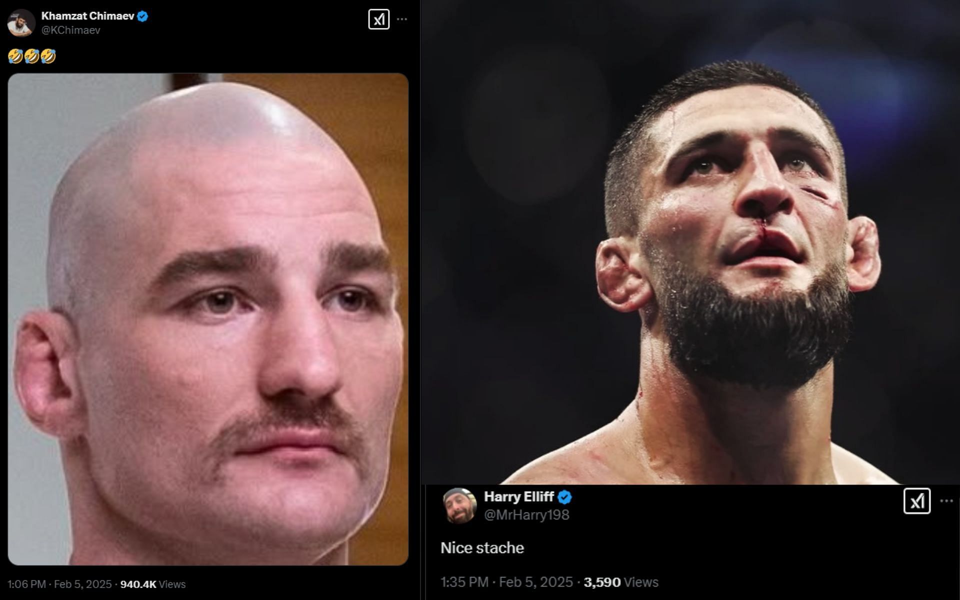 Khamzat Chimaev(right) reacts to Sean Stricklands (left) new look ahead of UFC 312 [Image courtesy 