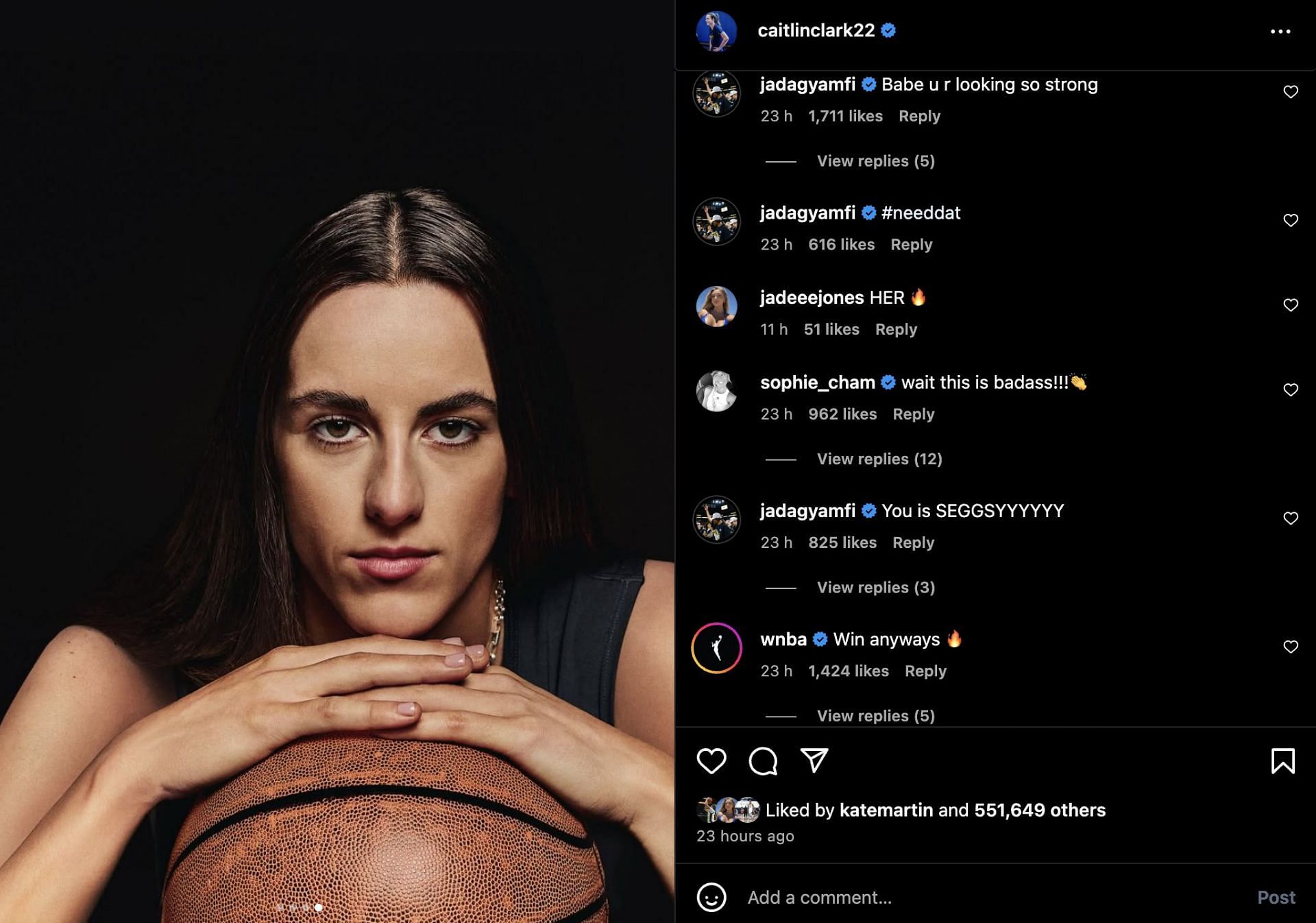 Comments on Caitlin Clark&#039;s latest IG post