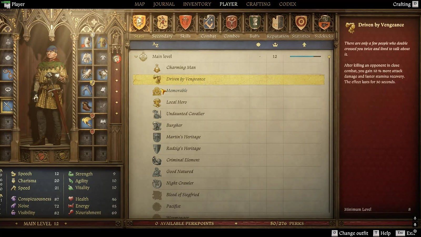 There are various stats available in KCD2 (Image via Deep Silver)