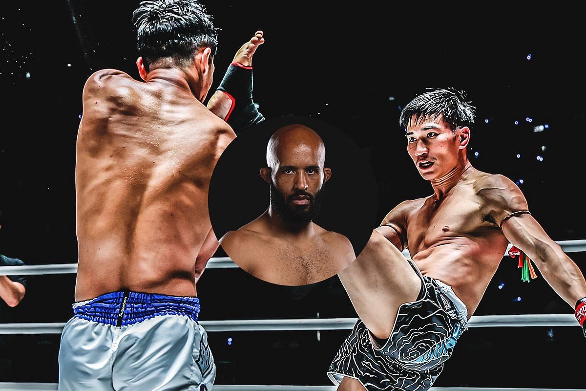 Superbon (left), Tawanchai (right), Demetrious Johnson (circle inset) [Photo via ONE Championship]