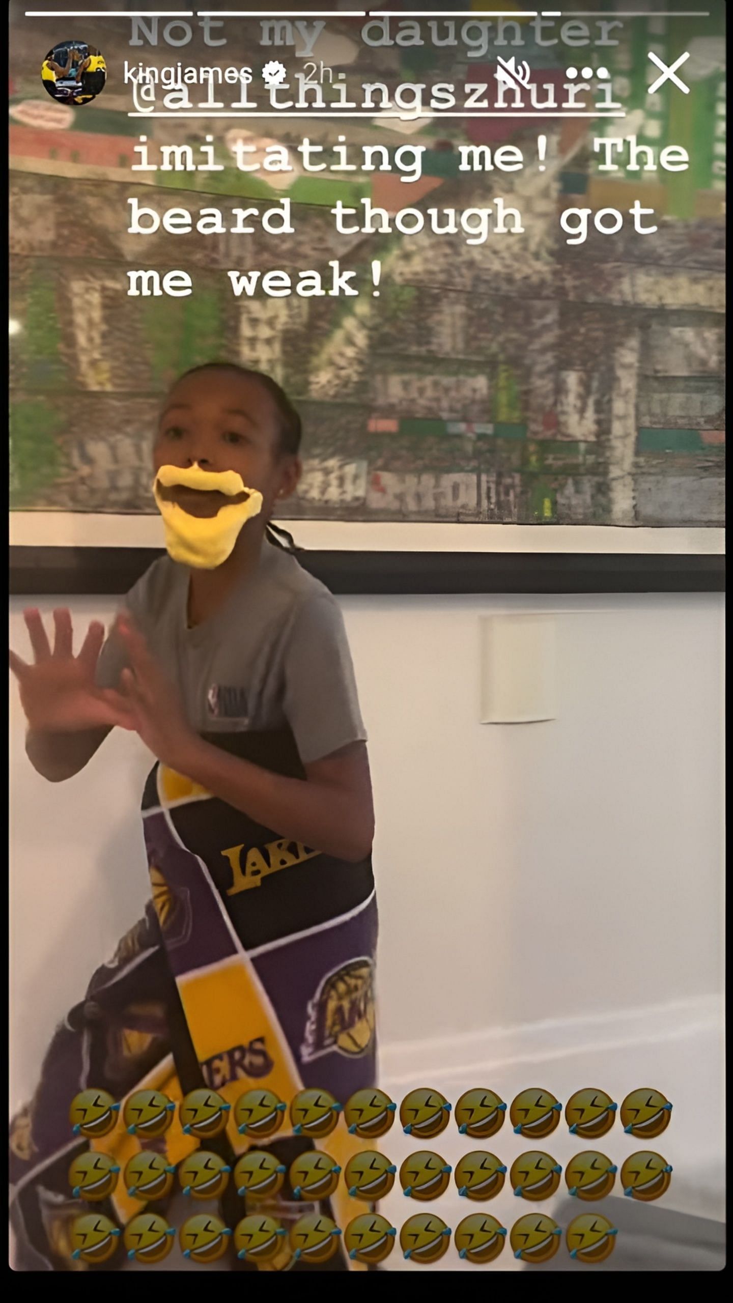 LeBron James reacts to his daughter Zhuri imitating him. [Credit: IG/@kingjames]